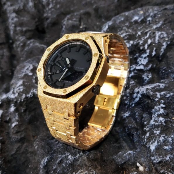 Ga 2100 Black And Gold Glitter Stainless Steel Strap Watch
