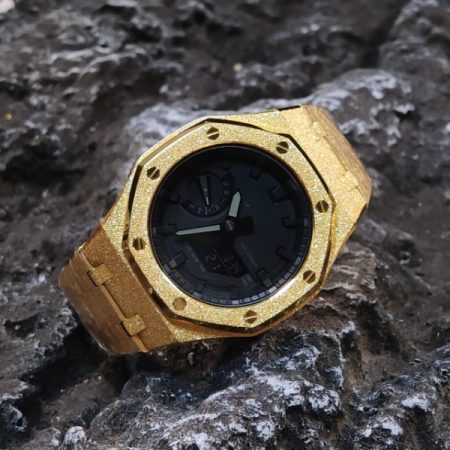 Ga 2100 Black And Gold Glitter Stainless Steel Strap Watch 