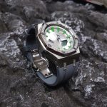 Ga 2100 Diamond Case Silver Dial Grey Rubber Strap Watch