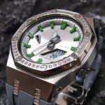 Ga 2100 Diamond Case Silver Dial Grey Rubber Strap Watch