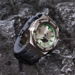 Ga 2100 Diamond Case Silver Dial Grey Rubber Strap Watch
