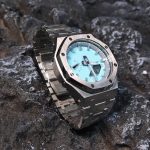 Ga 2100 Polish Silver Stainless Steel Watch With Tiffany Blue Dial
