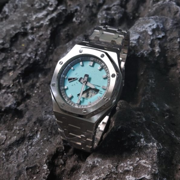 Ga 2100 Polish Silver Stainless Steel Watch With Tiffany Blue Dial