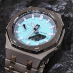 Ga 2100 Silver Bezel Steel Strap With Embossed Tiffany Blue Dial Watch