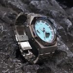 Ga 2100 Silver Bezel Steel Strap With Embossed Tiffany Blue Dial Watch