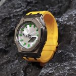 Ga 2100 Silver Case Dial With Green Scale Yellow Rubber Strap