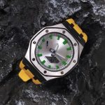 Ga 2100 Silver Case Dial With Green Scale Yellow Rubber Strap