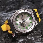 Ga 2100 Silver Case Dial With Green Scale Yellow Rubber Strap 