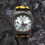 Ga 2100 Silver Case Dial With Green Scale Yellow Rubber Strap