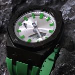 Ga 2100 Silver Dial With Green Scale Black Case Green Rubber Band