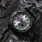 Ga 2100 Silver Dial With Green Scale Black Case Green Rubber Band