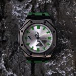 Ga 2100 Silver Dial With Green Scale Black Case Green Rubber Band