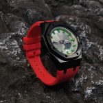 Ga 2100 Silver Dial With Green Scale Black Case Red Rubber Band