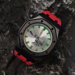 Ga 2100 Silver Dial With Green Scale Black Case Red Rubber Band