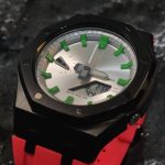 Ga 2100 Silver Dial With Green Scale Black Case Red Rubber Band