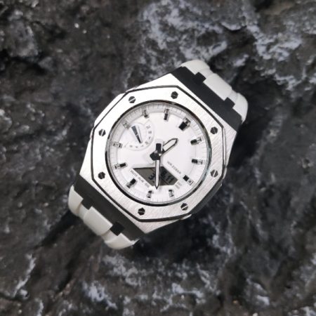 Ga 2100 Silver And White Rubber Strap Band Watch