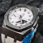Ga 2100 Silver And White Rubber Strap Band Watch