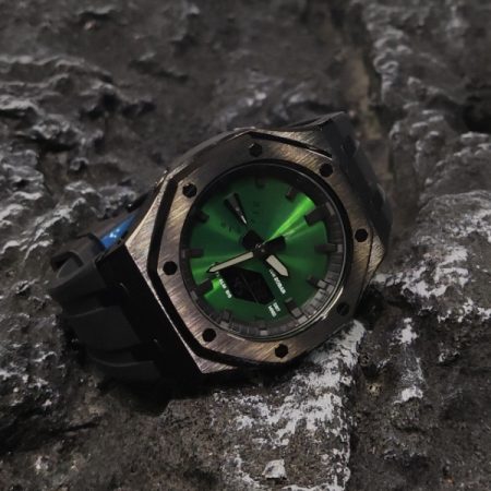Ga2100 All Black Rubber Strap Watch With Emerald Dial