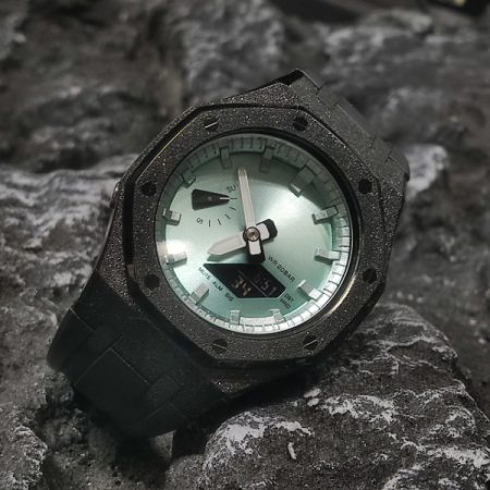 Ga2100 Black Bezel Mirror Tiffany Blue Dial Rubber Strap 