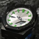 Ga2100 Black Case Silver Dial With Green Scale Rubber Strap Watch