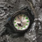 Ga2100 Black Case Silver Dial With Green Scale Rubber Strap Watch 