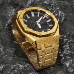 Ga2100 Black Dial Gold Sparkle Bezel Steel Strap