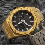 Ga2100 Black Dial Gold Sparkle Bezel Steel Strap 