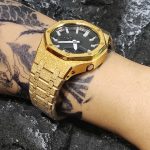 Ga2100 Black Dial Gold Sparkle Bezel Steel Strap