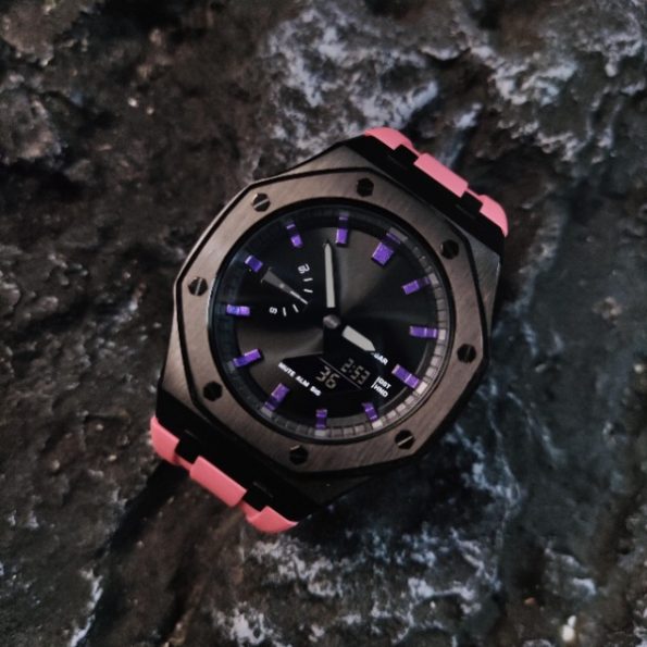 Ga2100 Black Dial Purple Scale Pink Rubber Strap Watch