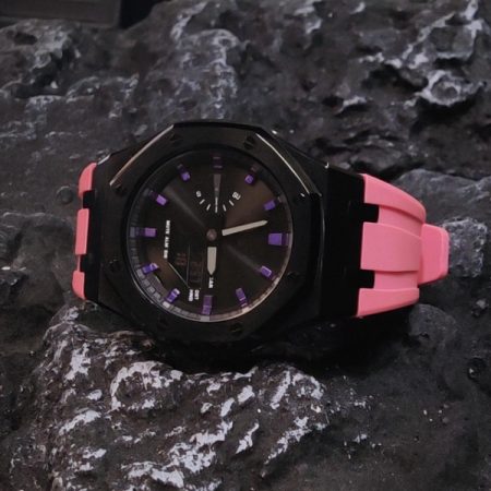 Ga2100 Black Dial Purple Scale Pink Rubber Strap Watch 