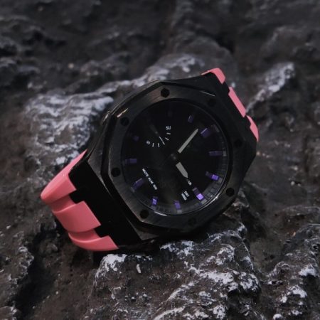Ga2100 Black Dial Purple Scale Pink Rubber Strap Watch