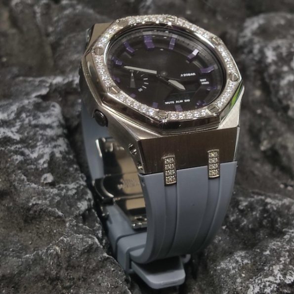 Ga2100 Black Dial With Purple Scale Grey Rubber Strap Watch