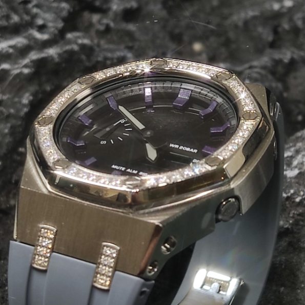 Ga2100 Black Dial With Purple Scale Grey Rubber Strap Watch