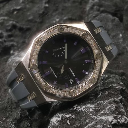 Ga2100 Black Dial With Purple Scale Grey Rubber Strap Watch