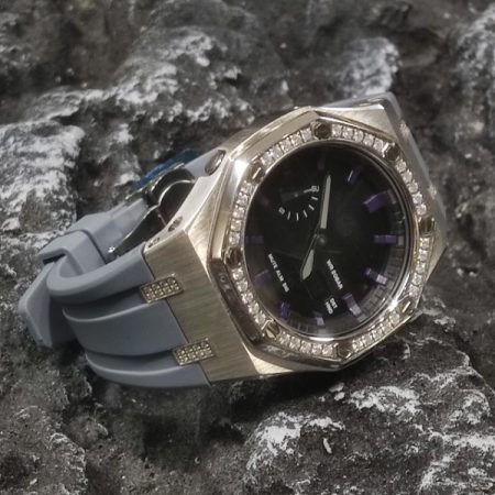 Ga2100 Black Dial With Purple Scale Grey Rubber Strap Watch 