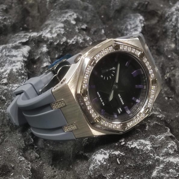 Ga2100 Black Dial With Purple Scale Grey Rubber Strap Watch