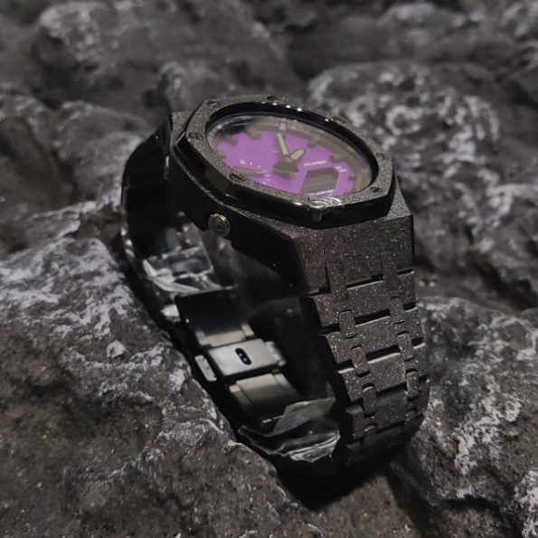Ga2100 Black Glitter Bezel With Embossed Purple Dial Watch