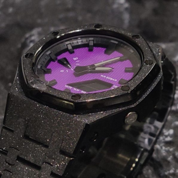Ga2100 Black Glitter Bezel With Embossed Purple Dial Watch