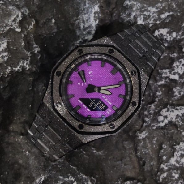 Ga2100 Black Glitter Bezel With Embossed Purple Dial Watch