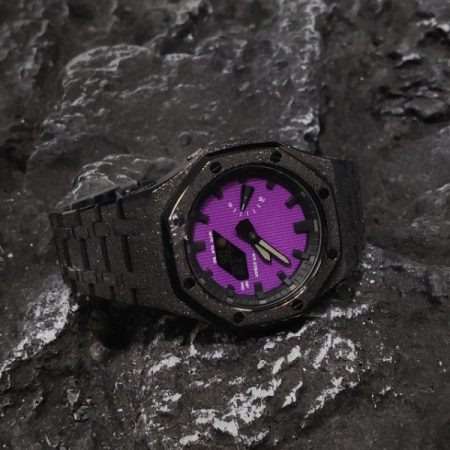 Ga2100 Black Glitter Bezel With Embossed Purple Dial Watch 