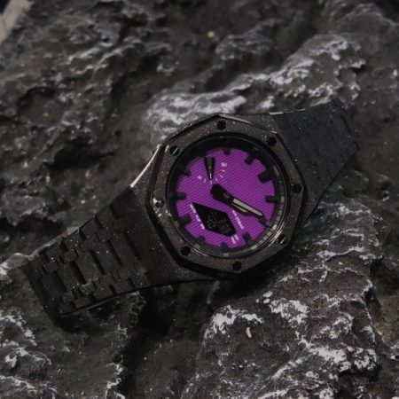 Ga2100 Black Glitter Bezel With Embossed Purple Dial Watch