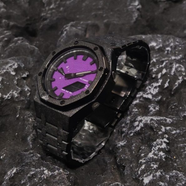 Ga2100 Black Glitter Bezel With Embossed Purple Dial Watch