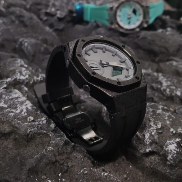 Ga2100 Black Sparkle Case Grey Dial Rubber Strap Watch