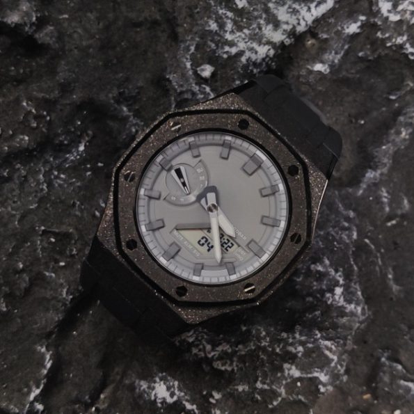 Ga2100 Black Sparkle Case Grey Dial Rubber Strap Watch