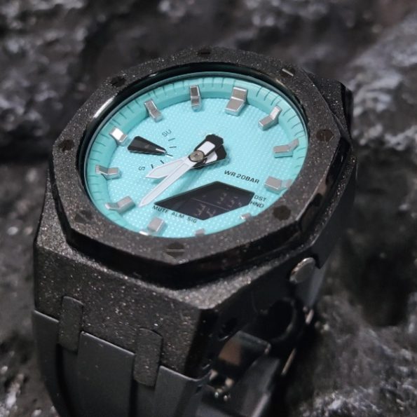 Ga2100 Black Sparkle Case Rubber Strap Tiffany Blue Dial Watch