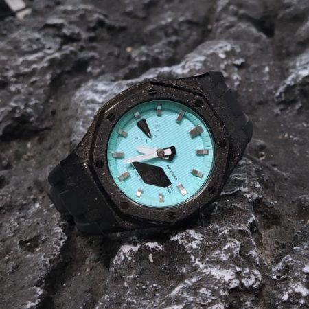 Ga2100 Black Sparkle Case Rubber Strap Tiffany Blue Dial Watch 