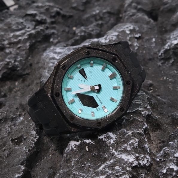 Ga2100 Black Sparkle Case Rubber Strap Tiffany Blue Dial Watch