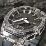 Ga2100 Black Dial Silver Scale Transparent Case Grey Rubber Strap