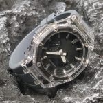 Ga2100 Black Dial Silver Scale Transparent Case Grey Rubber Strap 
