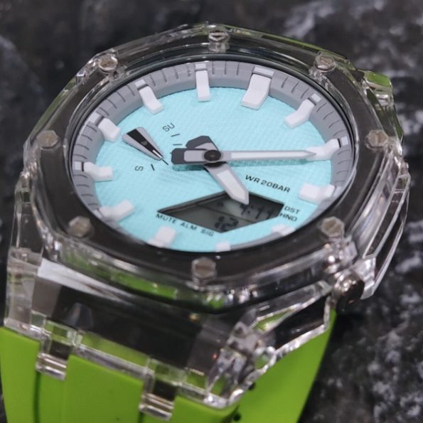 Ga2100 Blue Dial White Escale Lime Green Rubber Strap Watch